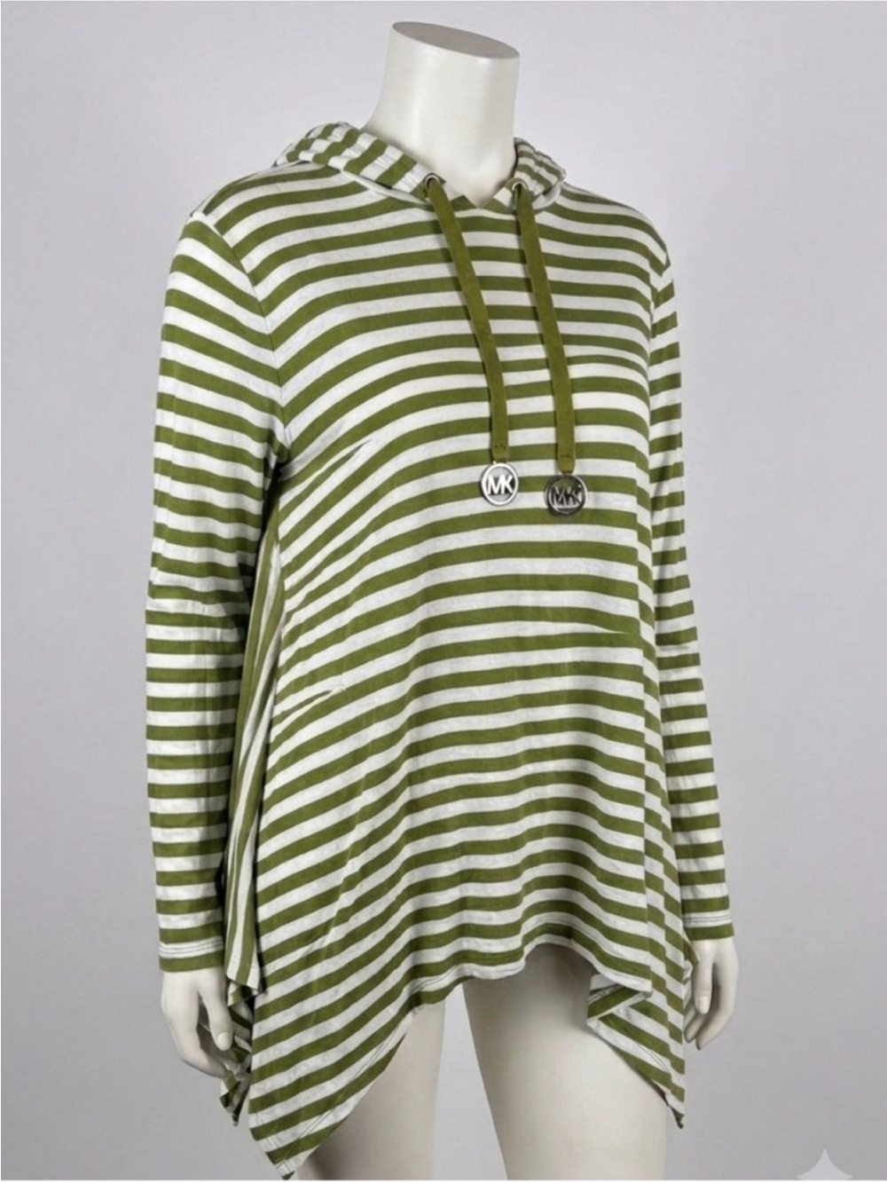 MICHAEL Michael Kors Olive
Green Striped
Asymmetrical Handkerchief
Hem Hoodie